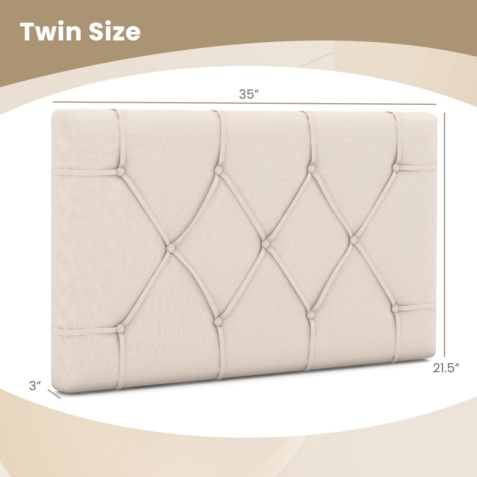 Upholstered Headboard for Twin Size Bed with Fabric Upholstery, Beige Bedding   at Gallery Canada