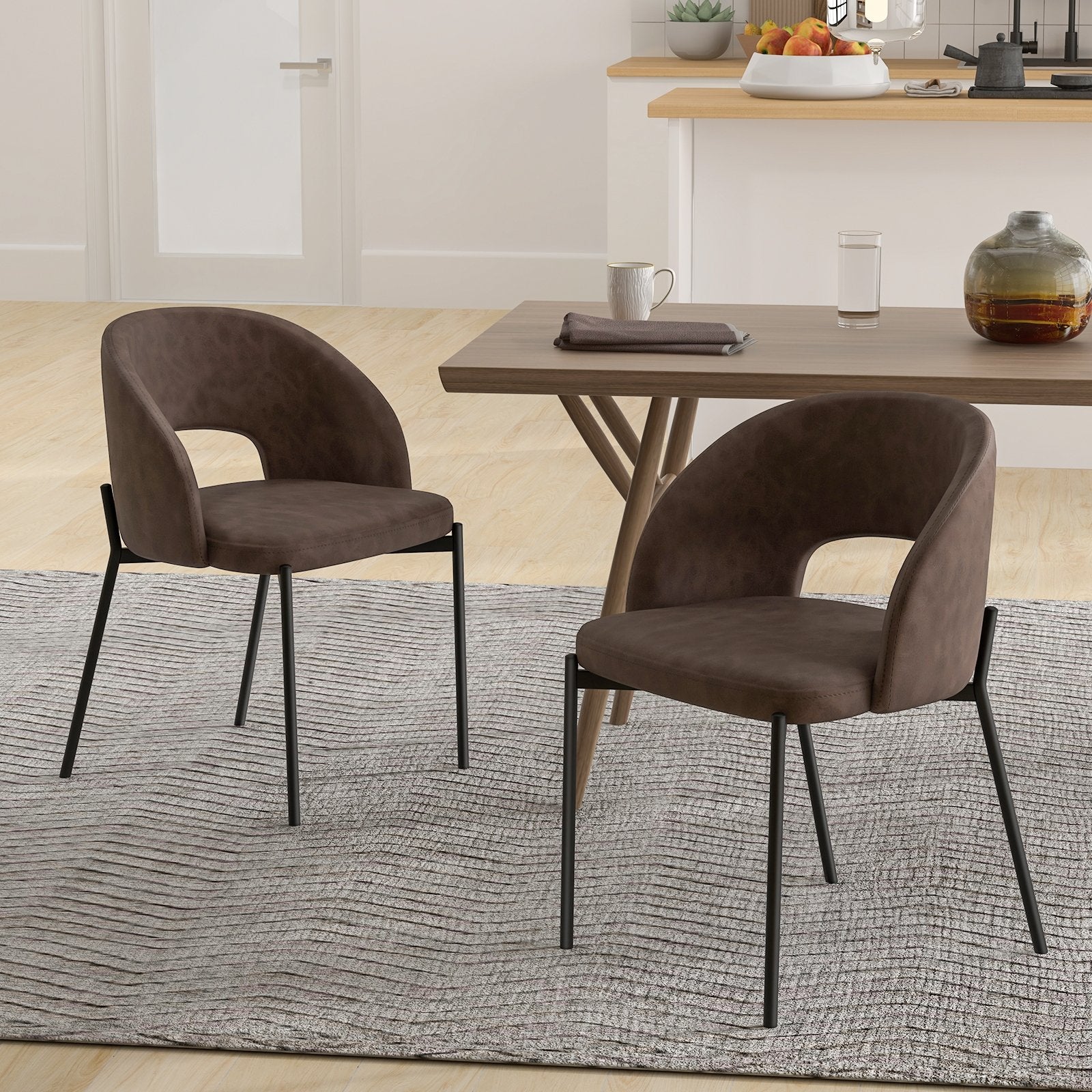 Dining Chair Set of 2 with High-density Sponge Cushion and PU Leather, Brown Dining Chairs   at Gallery Canada