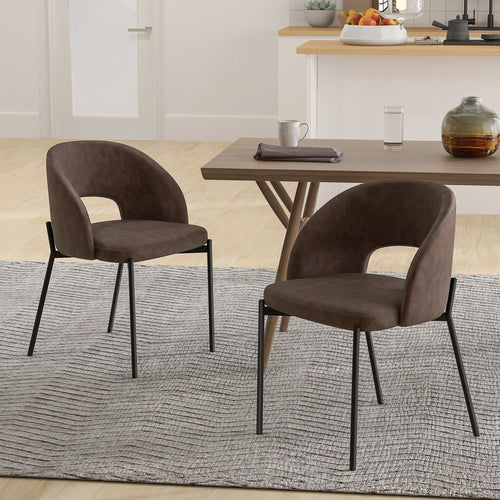 Dining Chair Set of 2 with High-density Sponge Cushion and PU Leather, Brown