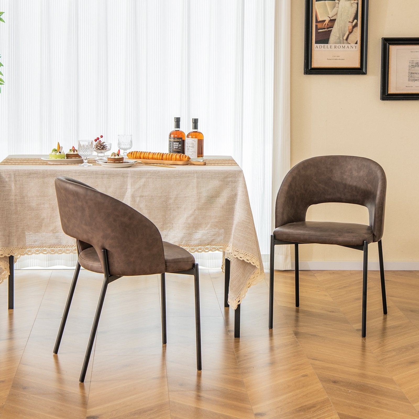 Dining Chair Set of 2 with High-density Sponge Cushion and PU Leather, Brown Dining Chairs   at Gallery Canada