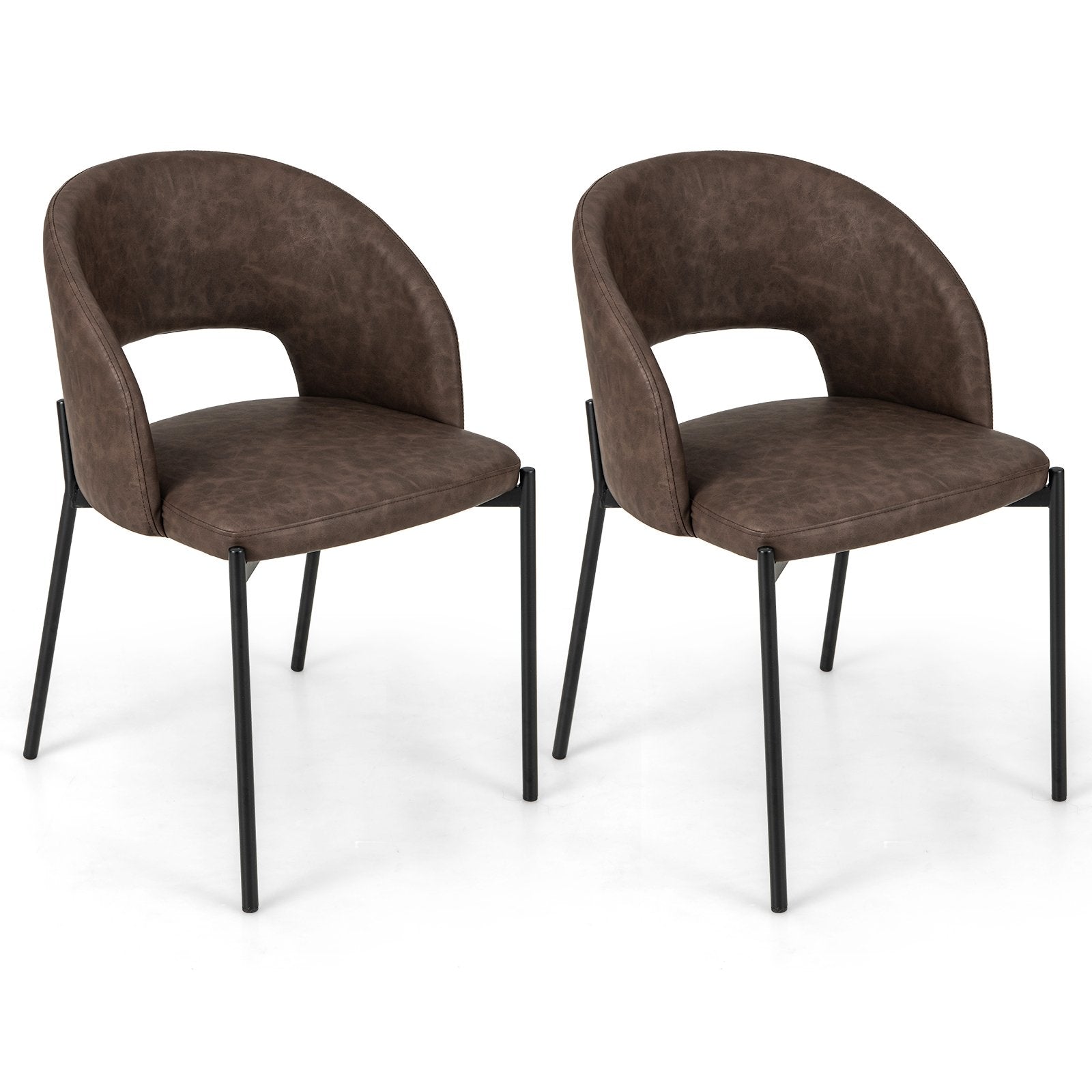 Dining Chair Set of 2 with High-density Sponge Cushion and PU Leather, Brown Dining Chairs   at Gallery Canada