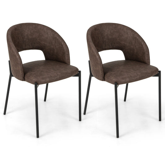 Dining Chair Set of 2 with High-density Sponge Cushion and PU Leather, Brown - Gallery Canada