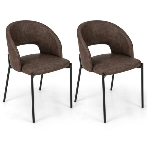 Dining Chair Set of 2 with High-density Sponge Cushion and PU Leather, Brown