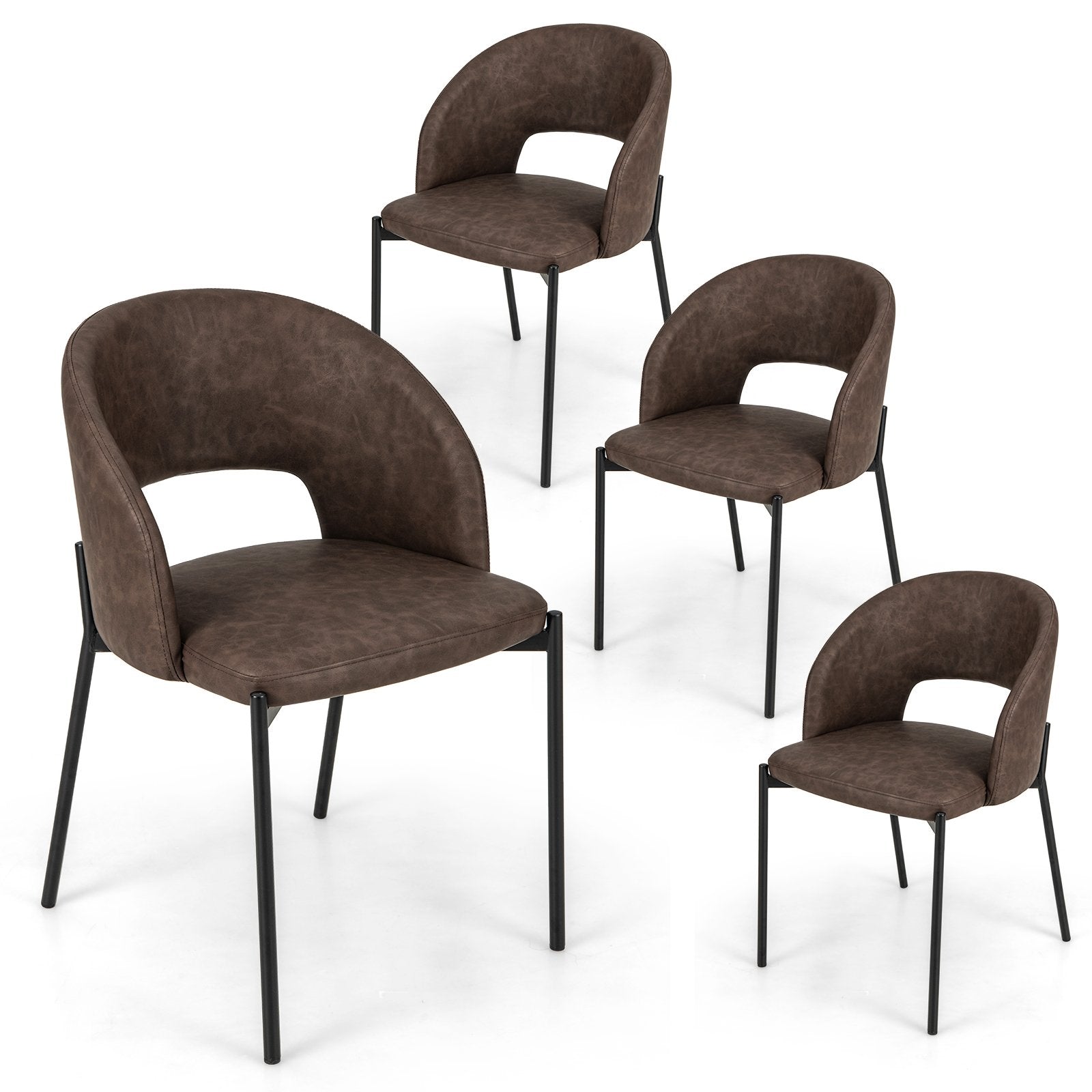 Dining Chair Set of 2 with High-density Sponge Cushion and PU Leather, Brown Dining Chairs   at Gallery Canada