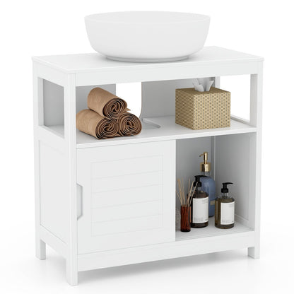 Pedestal Sink Storage Cabinet with 2 Sliding Doors and U-shaped Cut-out, White Floor Cabinets   at Gallery Canada