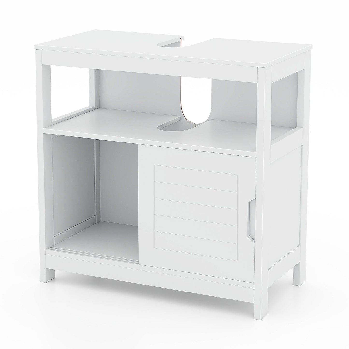 Pedestal Sink Storage Cabinet with 2 Sliding Doors and U-shaped Cut-out, White Floor Cabinets   at Gallery Canada