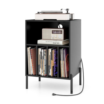 Record Player Stand with Record Storage Shelf and Charging Station, Black End & Side Tables   at Gallery Canada