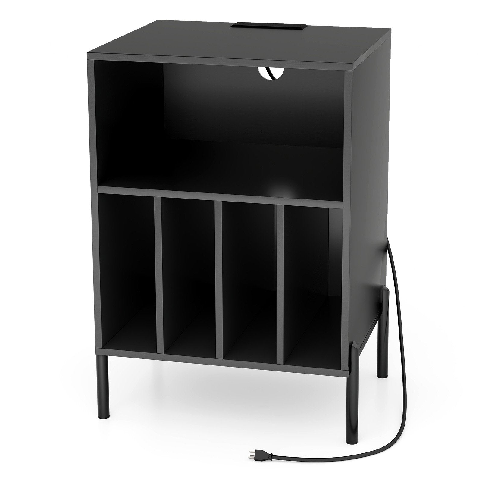 Record Player Stand with Record Storage Shelf and Charging Station, Black End & Side Tables   at Gallery Canada