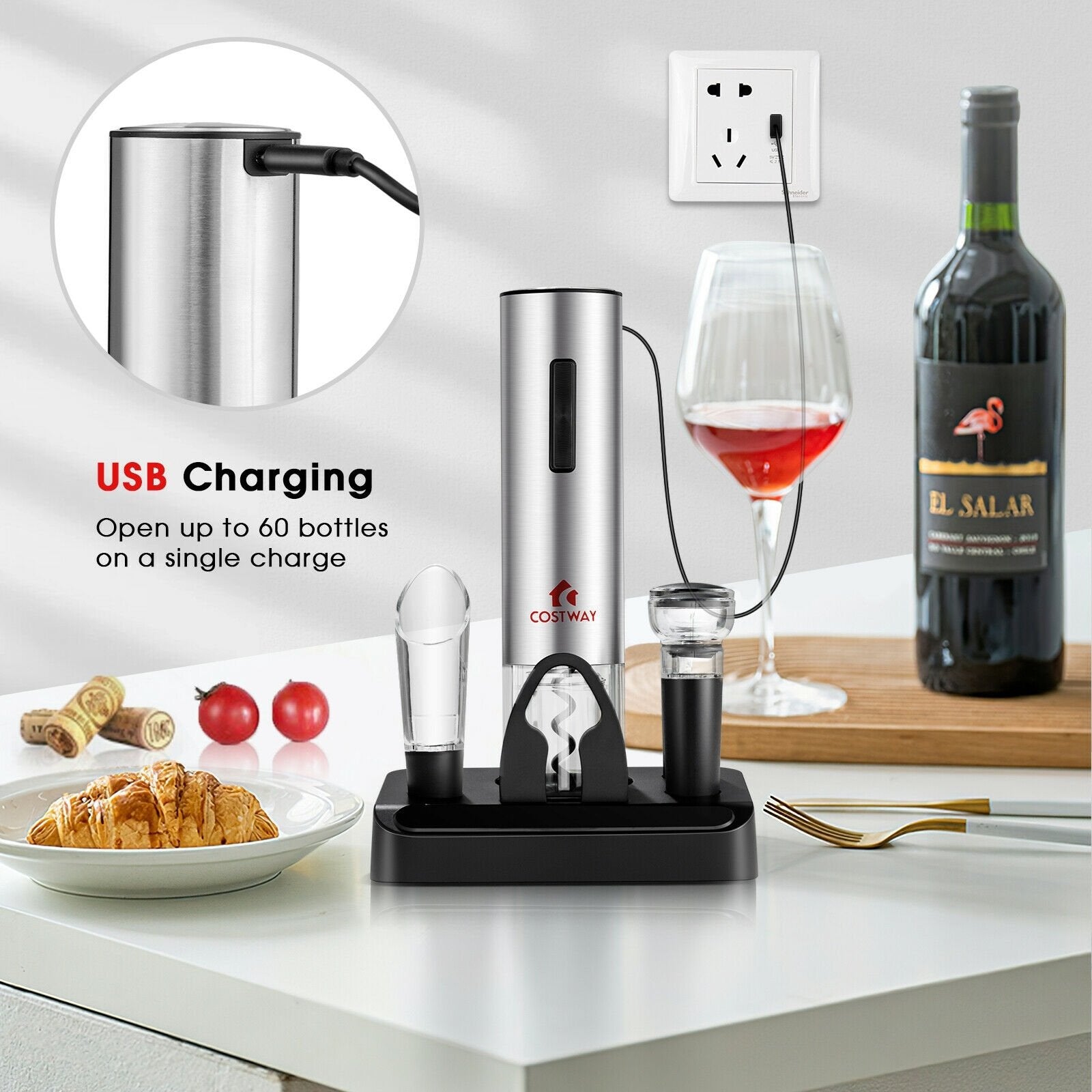 6-in-1 Electric Wine Bottle Opener Set with Foil Cutter, Black Hand Tool Sets   at Gallery Canada