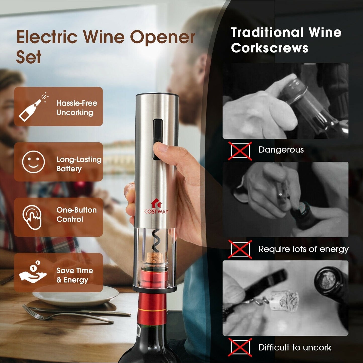 6-in-1 Electric Wine Bottle Opener Set with Foil Cutter, Black Hand Tool Sets   at Gallery Canada