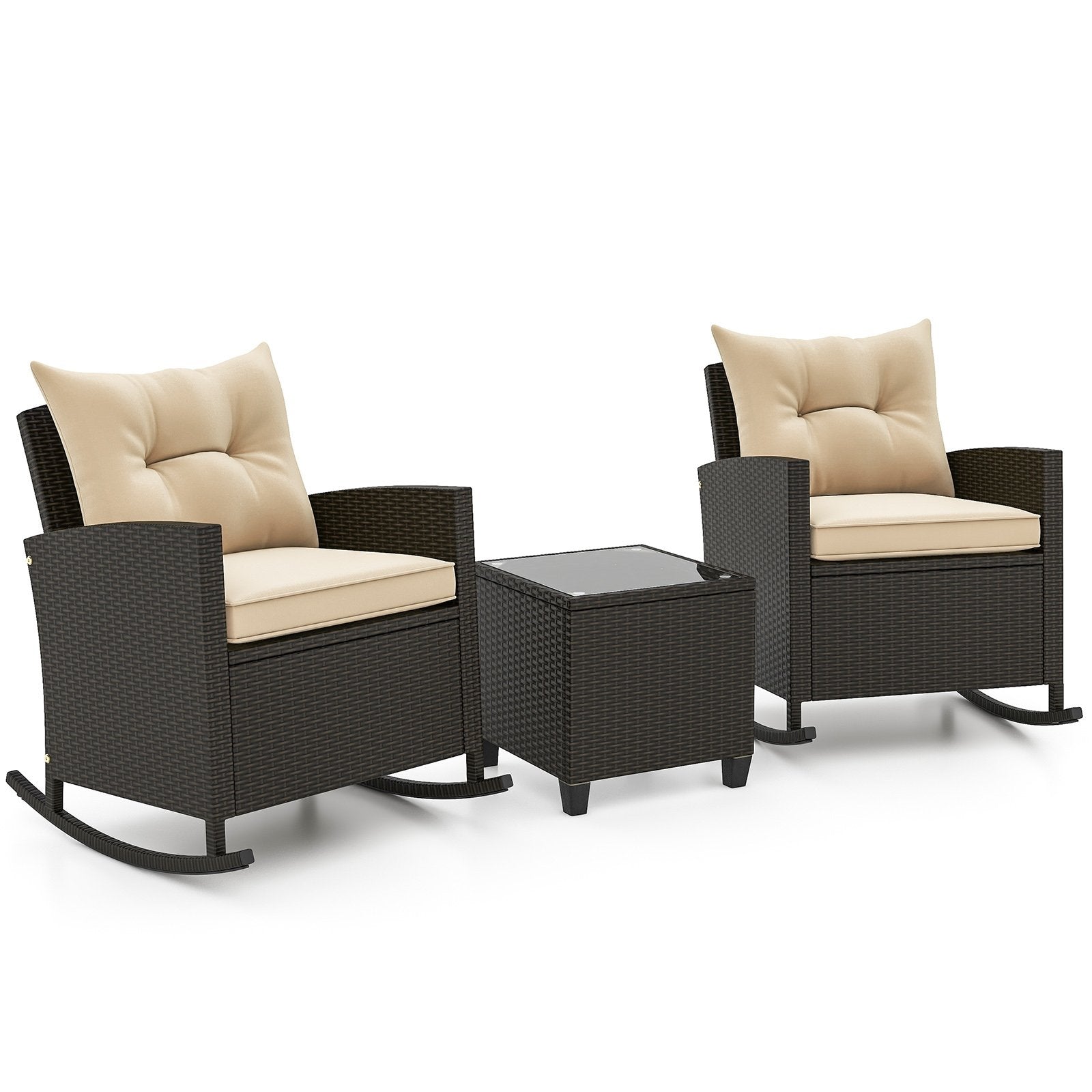 Patio Rattan Roker Chairs with Tempered Glass Table and Soft Cushions for Backyard  Poolside Porch, Beige Patio Conversation Sets   at Gallery Canada