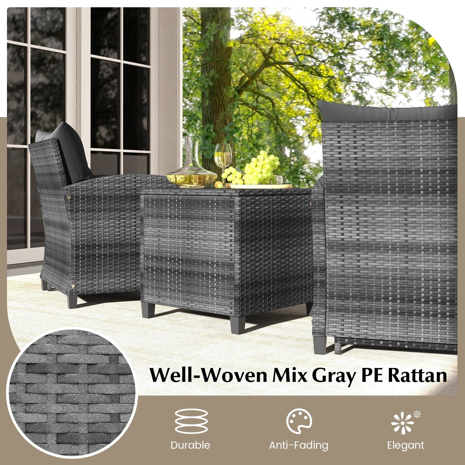 5 Piece Patio Rattan Furniture with 2 Ottomans and Tempered Glass Coffee Table, Black Patio Conversation Sets   at Gallery Canada