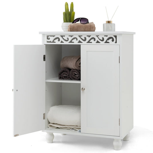 Freestanding Bathroom Cabinet Floor Storage Organizer with Adjustable Shelf and Solid Wood Legs, White Floor Cabinets   at Gallery Canada