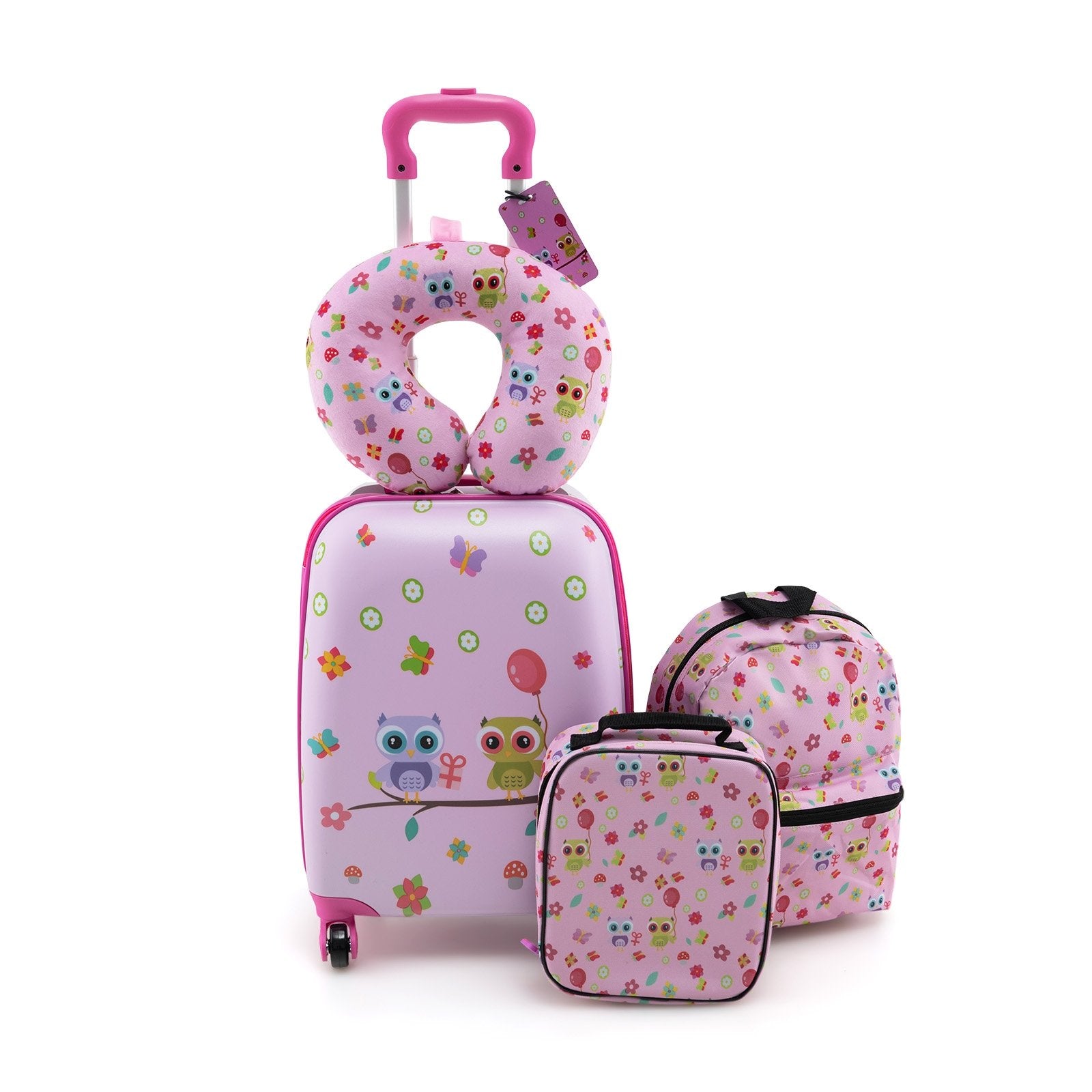 5 Piece Kids Luggage Set with Backpack  Neck Pillow  Name Tag  Lunch Bag, Pink Kids Luggage   at Gallery Canada