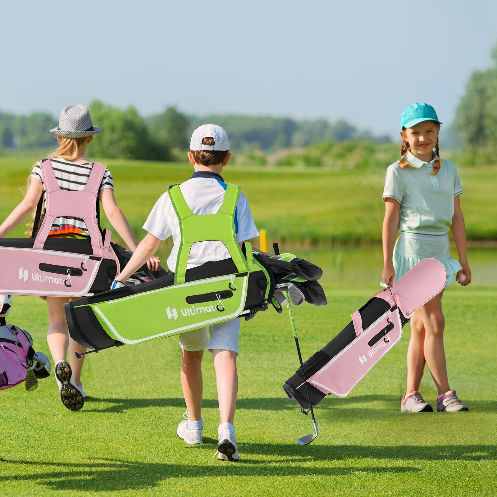 Junior Complete Golf Club Set with Stand Bag Rain Hood, Pink Golf   at Gallery Canada