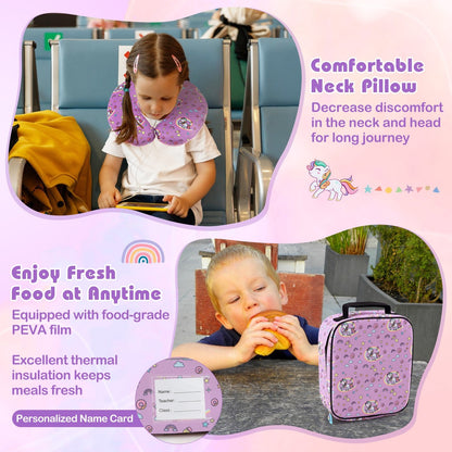 5 Piece Kids Luggage Set with Backpack  Neck Pillow  Name Tag  Lunch Bag-Hot Pink, Purple Kids Luggage   at Gallery Canada