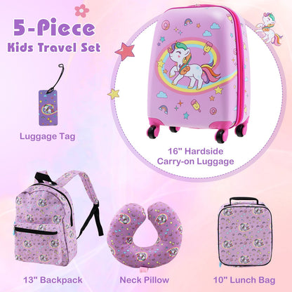 5 Piece Kids Luggage Set with Backpack  Neck Pillow  Name Tag  Lunch Bag-Hot Pink, Purple Kids Luggage   at Gallery Canada