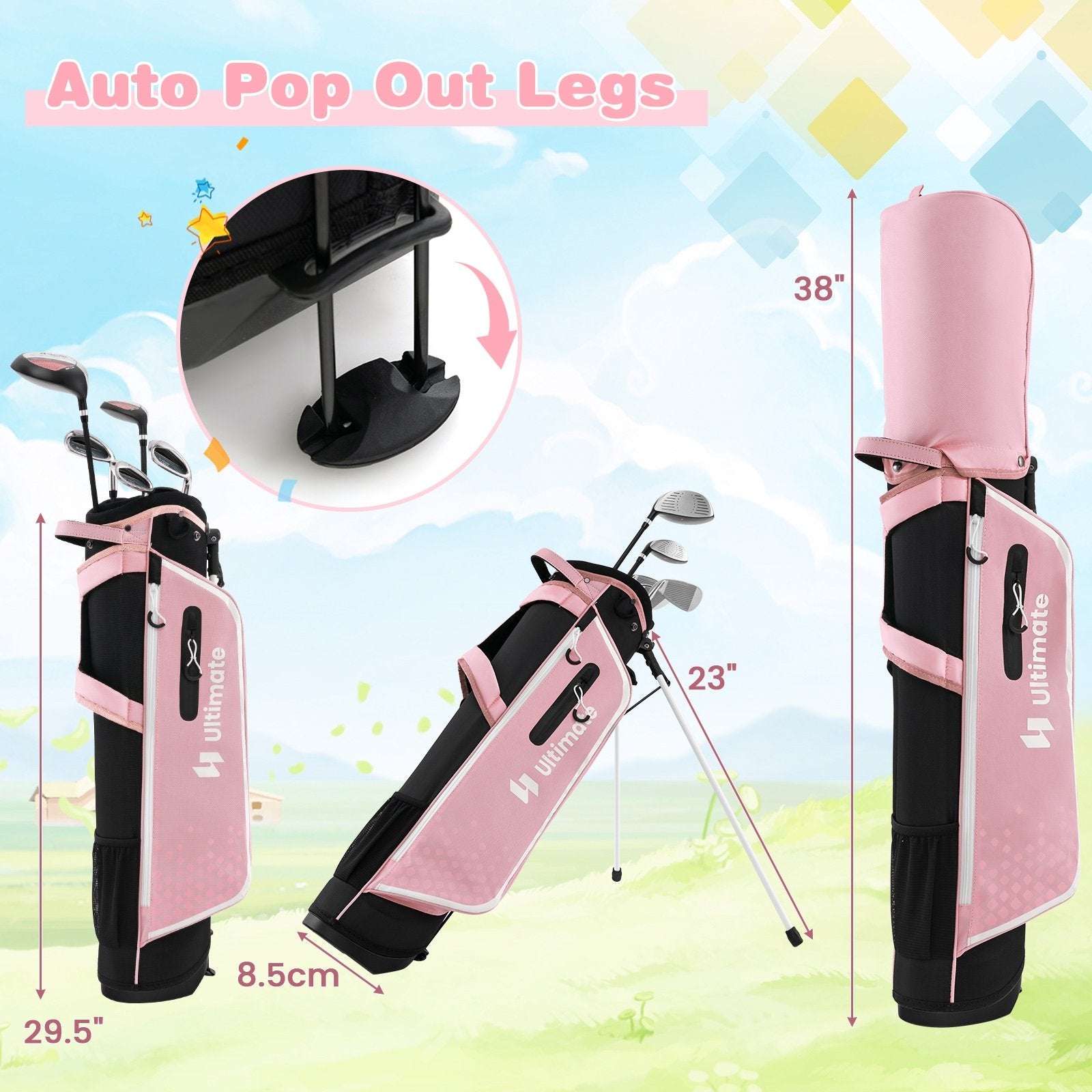 Junior Complete Golf Club Set with Stand Bag Rain Hood, Pink Golf   at Gallery Canada