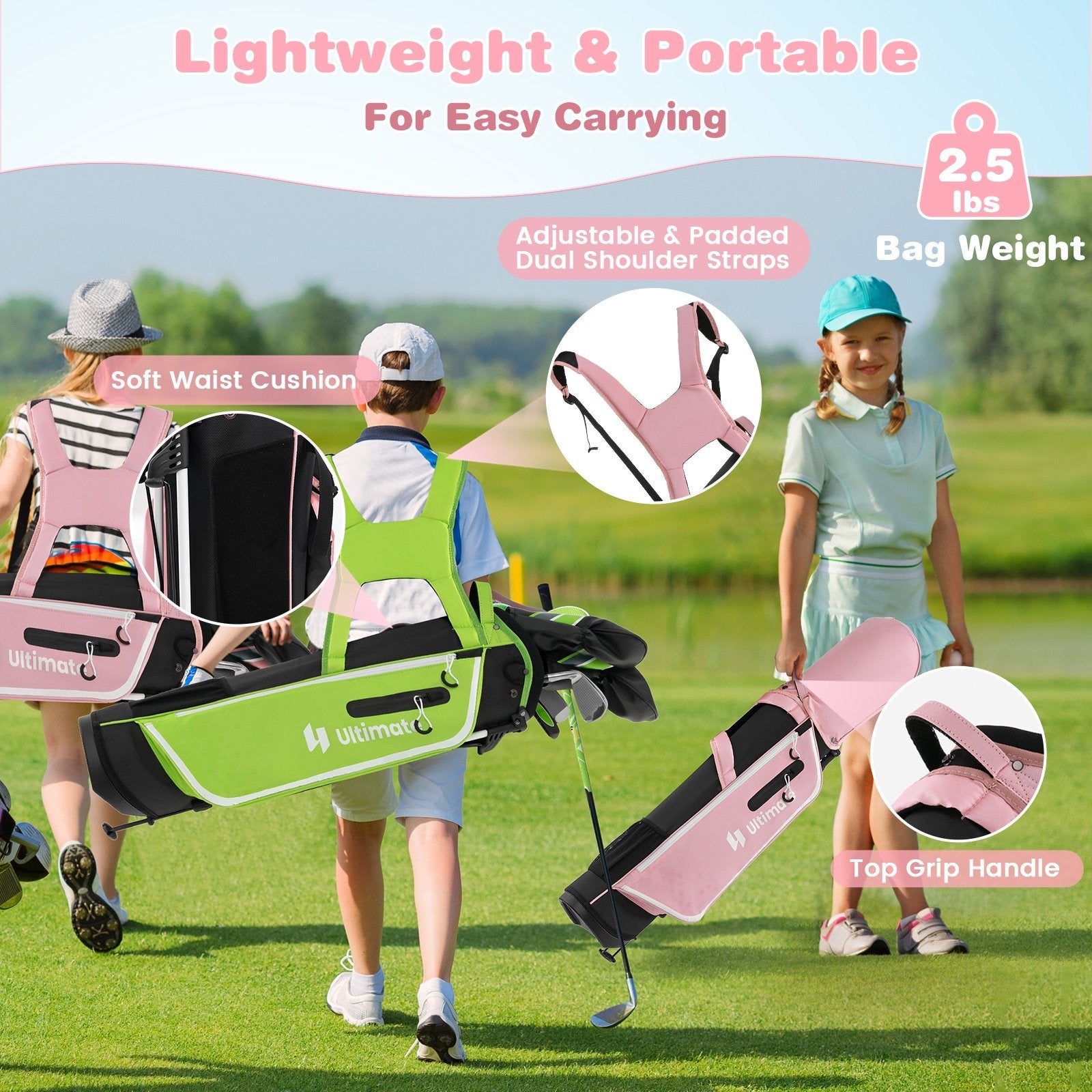 Junior Complete Golf Club Set with Stand Bag Rain Hood, Pink Golf   at Gallery Canada