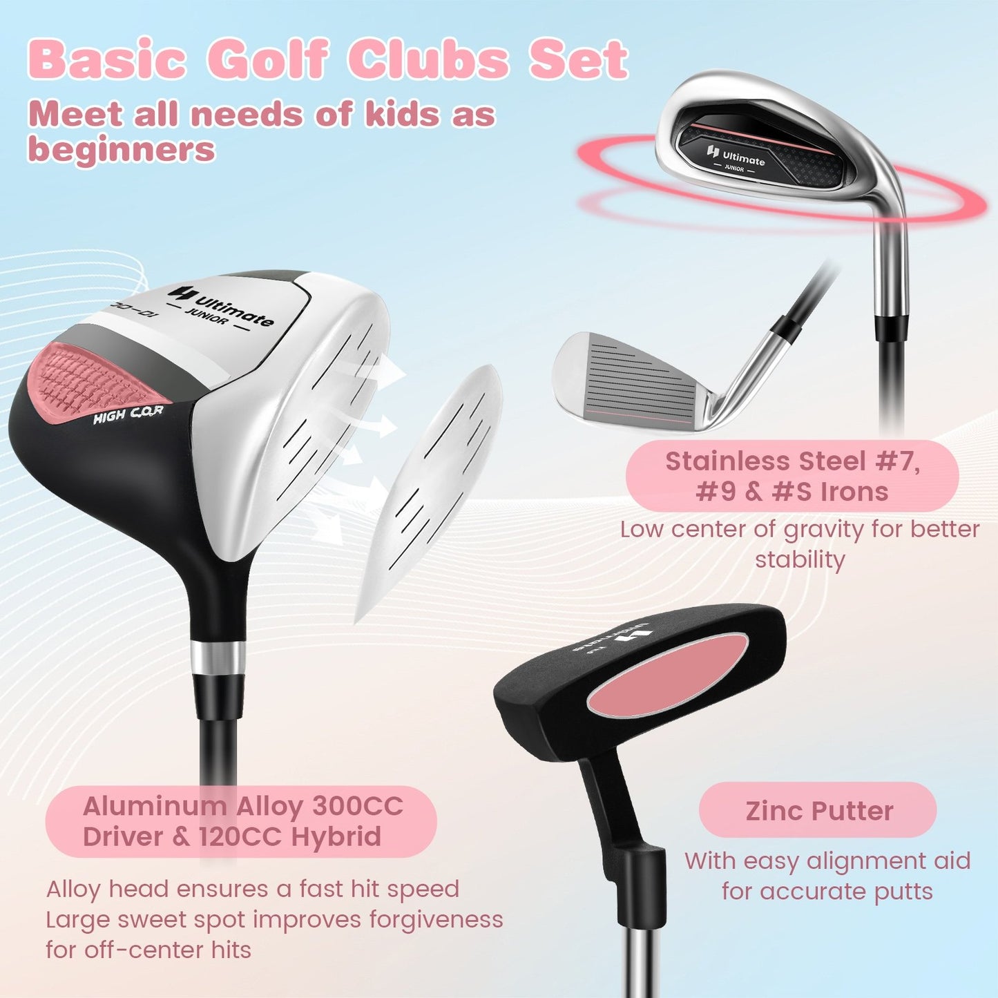 Junior Complete Golf Club Set with Stand Bag Rain Hood, Pink Golf   at Gallery Canada