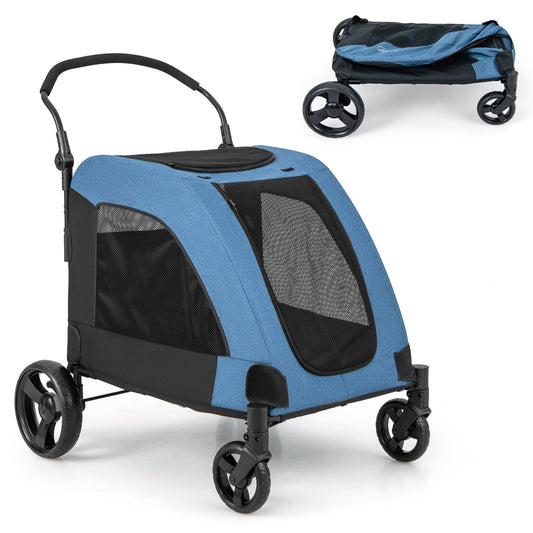 4 Wheels Extra Large Dog Stroller Foldable Pet Stroller with Dual Entry, Blue - Gallery Canada