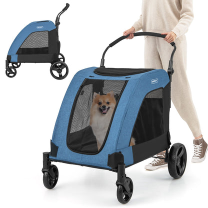 4 Wheels Extra Large Dog Stroller Foldable Pet Stroller with Dual Entry, Blue Dog Supplies   at Gallery Canada