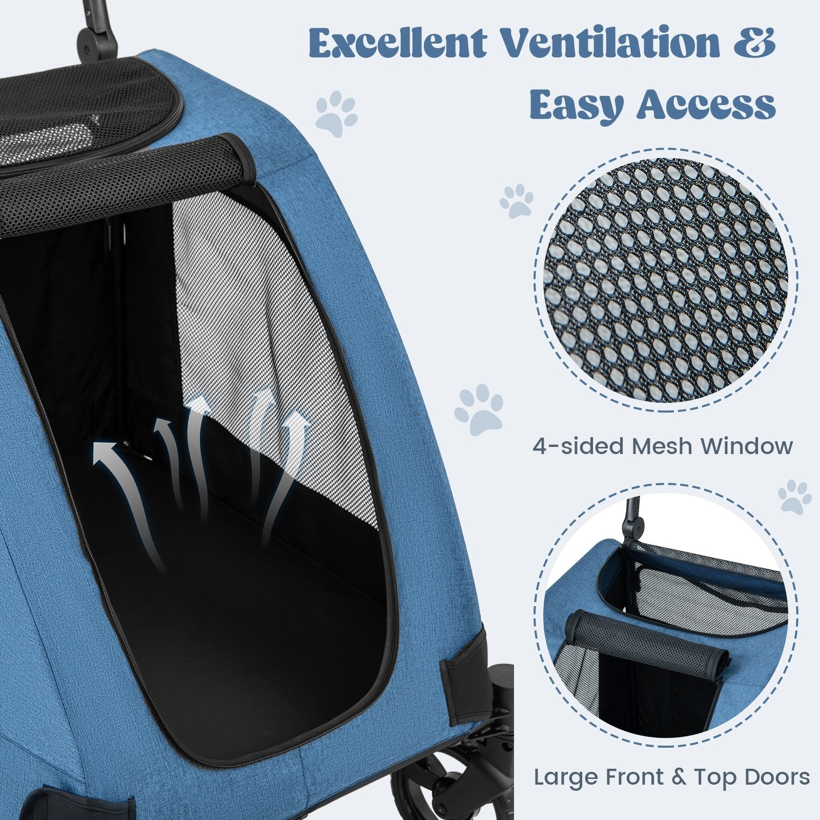 4 Wheels Extra Large Dog Stroller Foldable Pet Stroller with Dual Entry, Blue Dog Supplies   at Gallery Canada