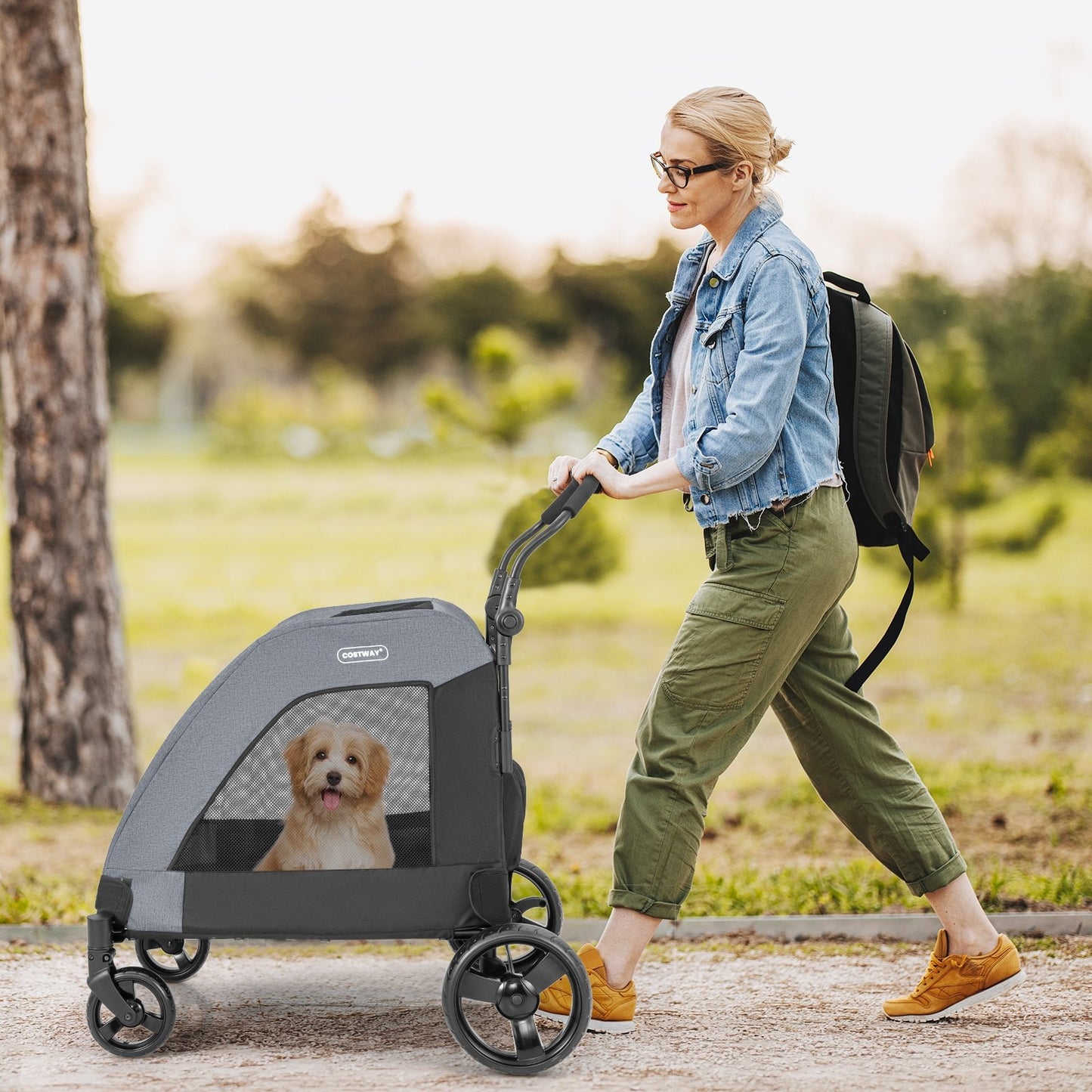 4 Wheels Extra Large Dog Stroller Foldable Pet Stroller with Dual Entry, Gray Dog Supplies   at Gallery Canada