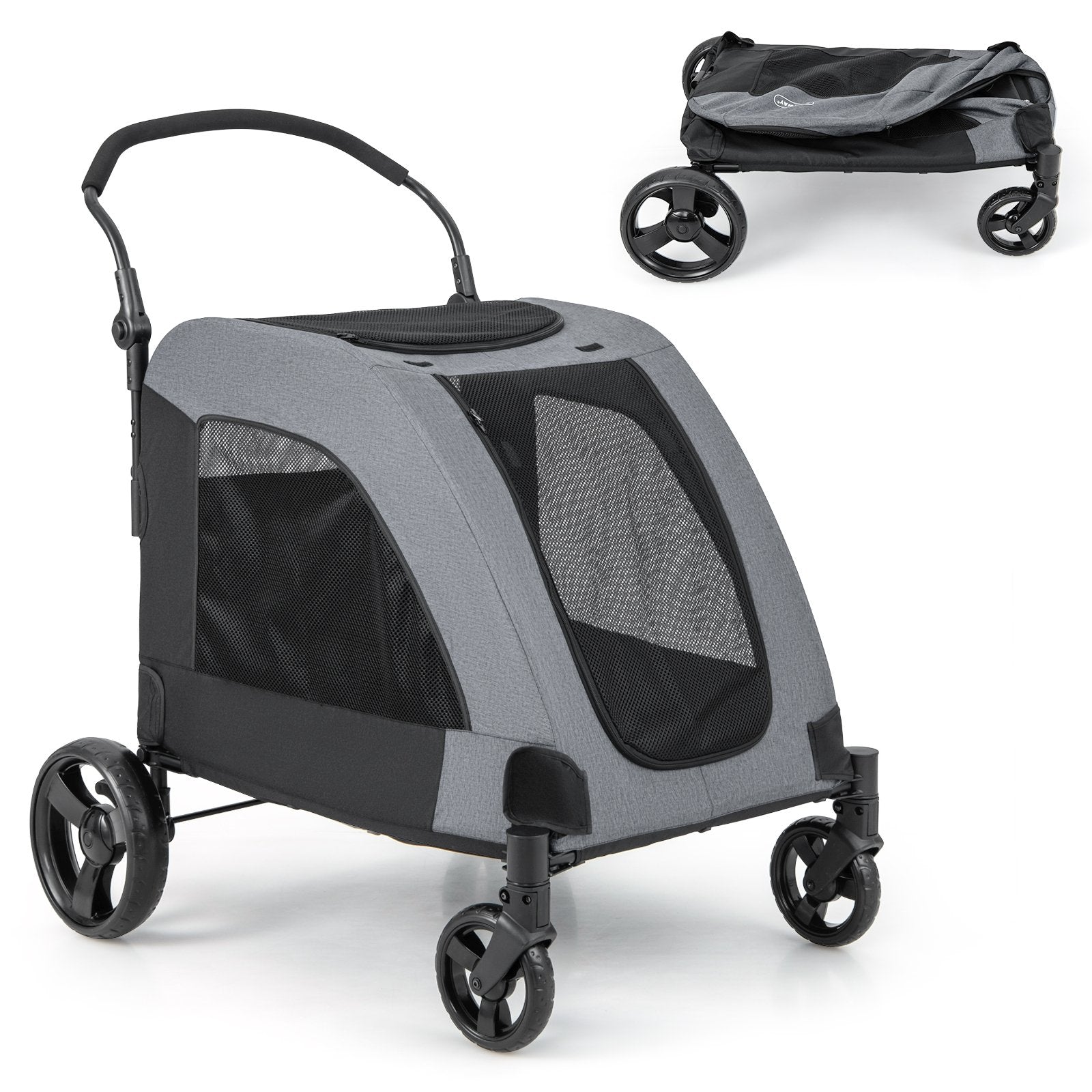 4 Wheels Extra Large Dog Stroller Foldable Pet Stroller with Dual Entry, Gray Dog Supplies   at Gallery Canada