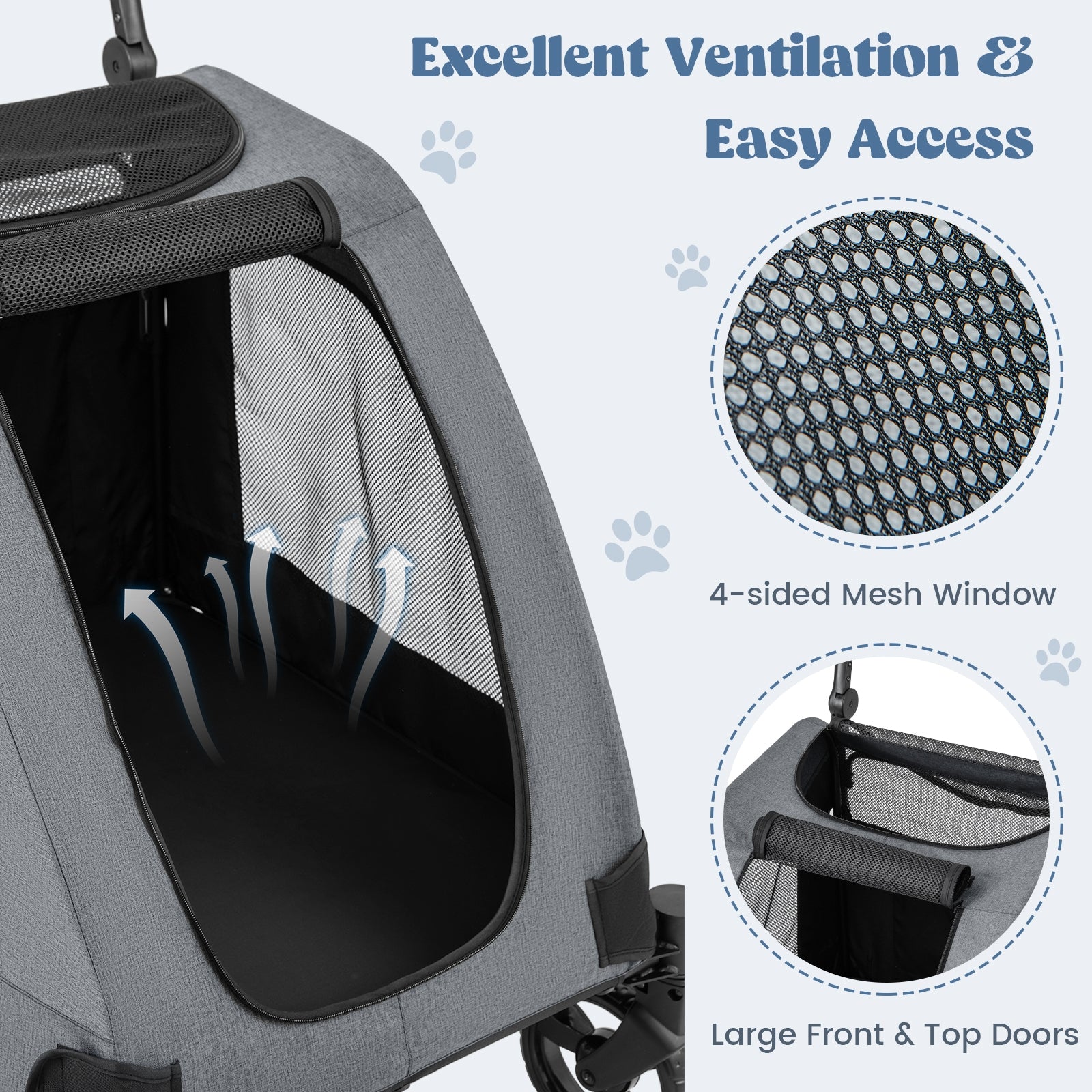 4 Wheels Extra Large Dog Stroller Foldable Pet Stroller with Dual Entry, Gray Dog Supplies at Gallery Canada