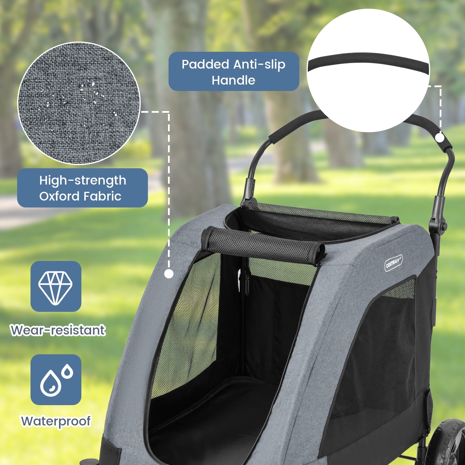 4 Wheels Extra Large Dog Stroller Foldable Pet Stroller with Dual Entry, Gray Dog Supplies at Gallery Canada