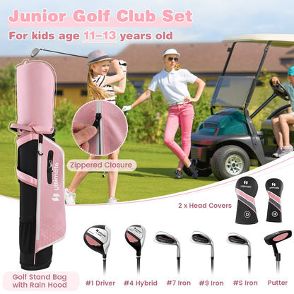 Junior Complete Golf Club Set with Stand Bag Rain Hood, Pink Golf   at Gallery Canada