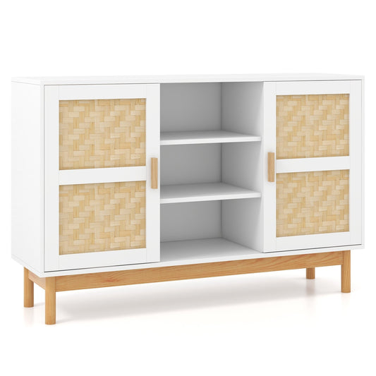 48 Inch Sideboard Buffet Cabinet Floor Storage Cabinet with 2 Bamboo Woven Doors, White Sideboards Cabinets & Buffets   at Gallery Canada