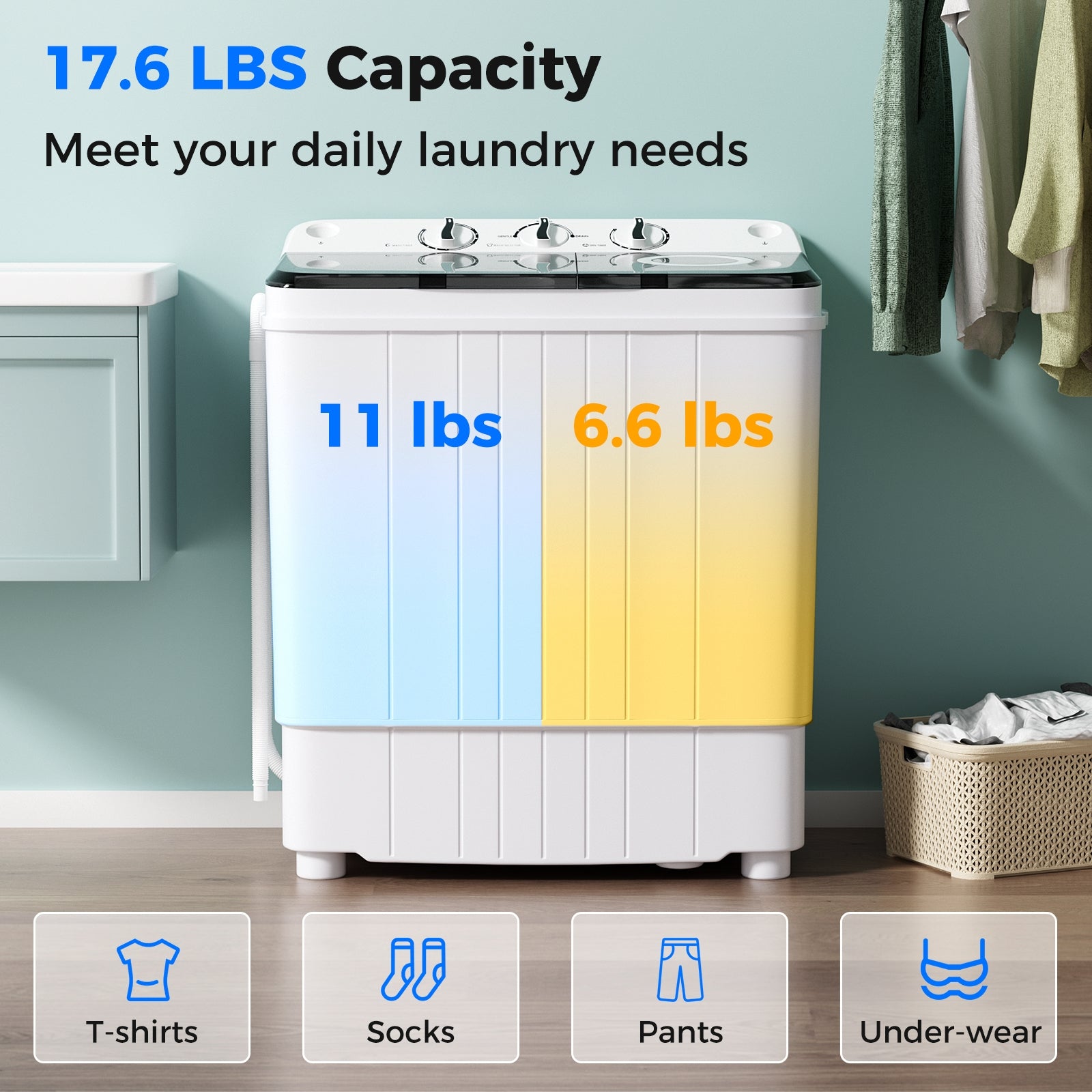 17.6 lbs Portable Washing Machine with Drain Pump, Gray Washing Machines   at Gallery Canada