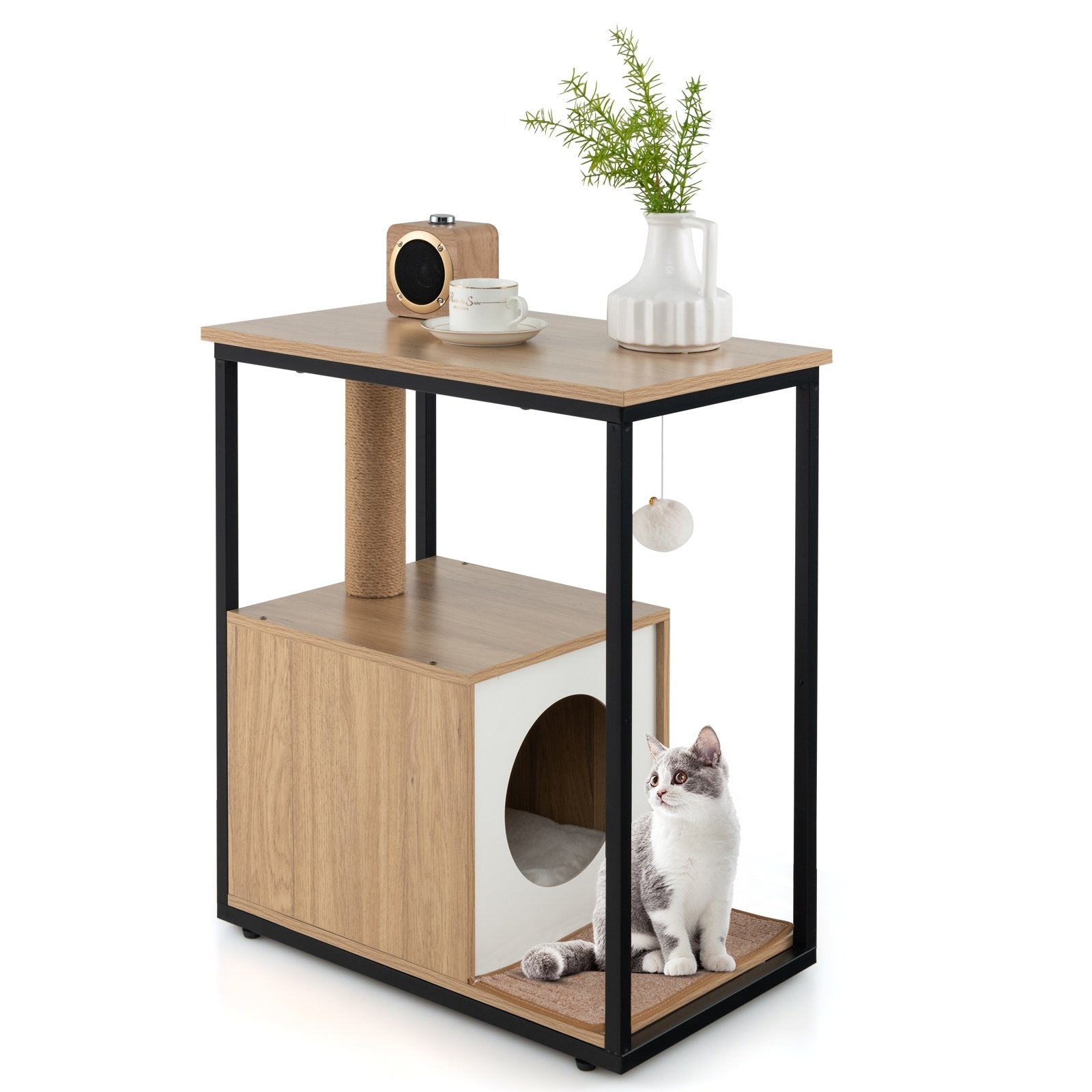 Cat Furniture End Table Cat House with Scratching Post, Natural Cat Houses   at Gallery Canada