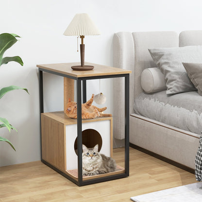 Cat Furniture End Table Cat House with Scratching Post, Natural Cat Houses   at Gallery Canada