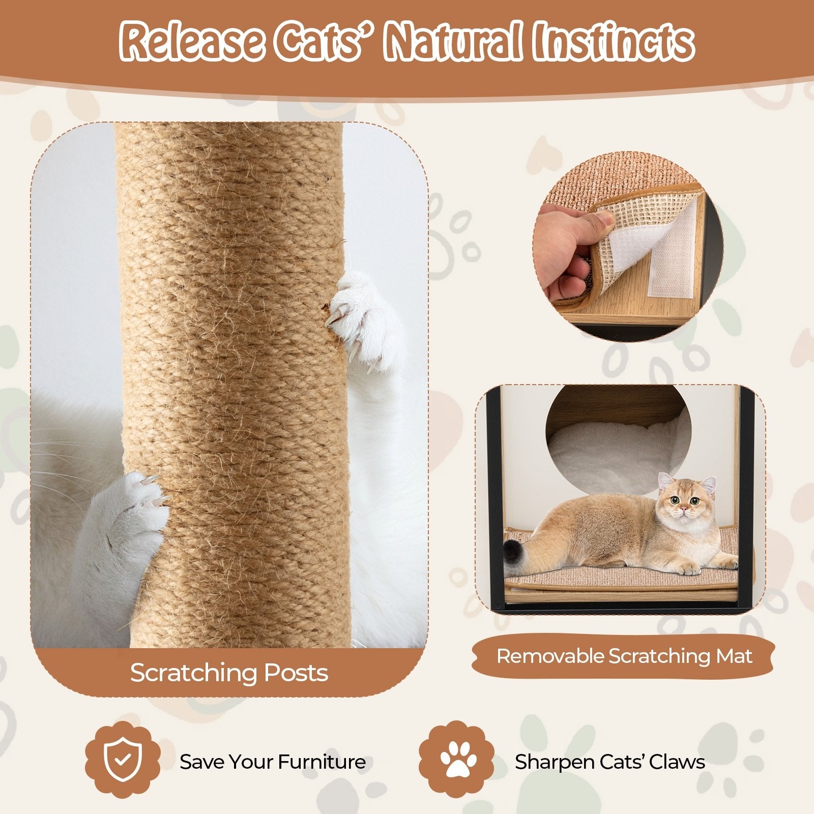 Cat Furniture End Table Cat House with Scratching Post, Natural Cat Houses   at Gallery Canada