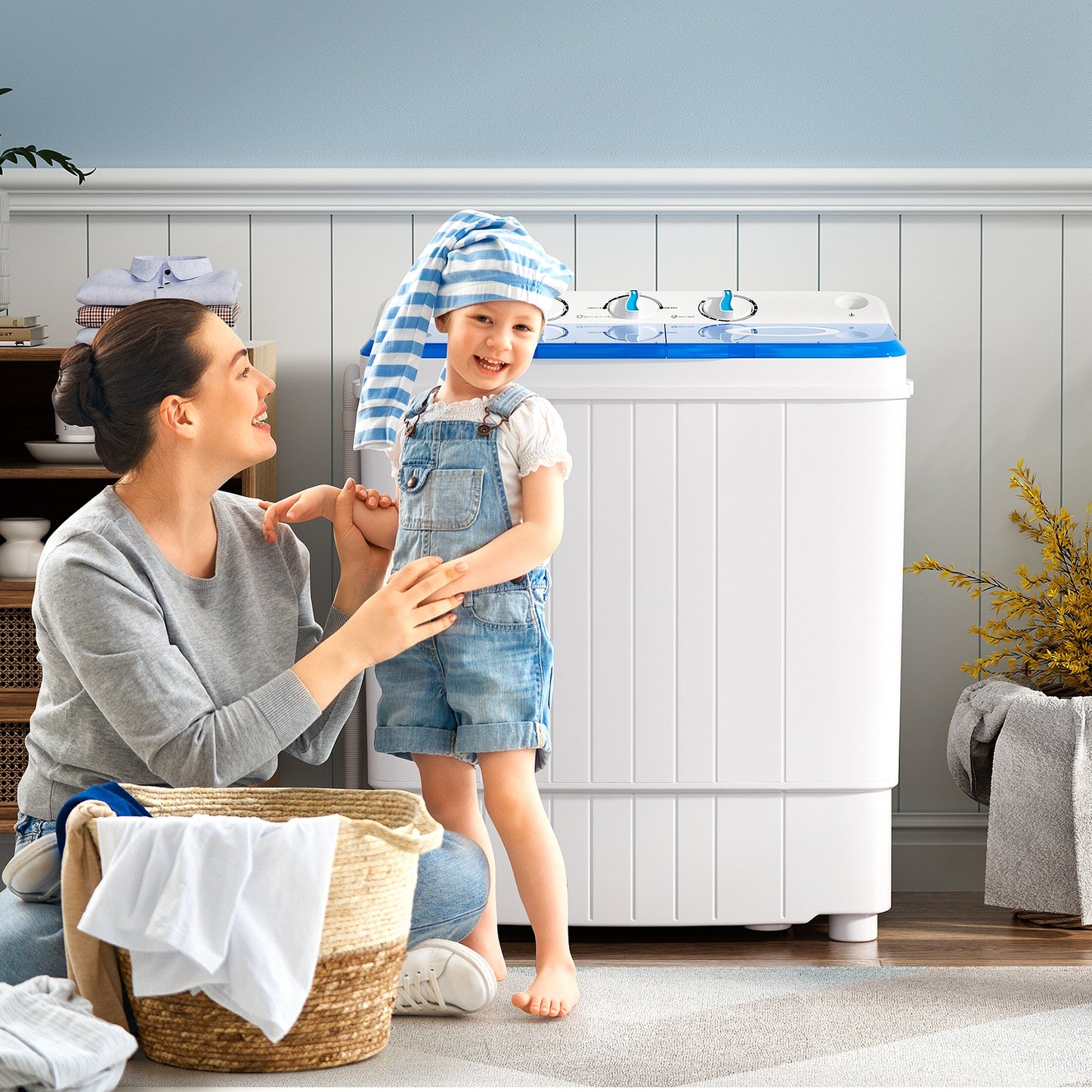 17.6 lbs Portable Washing Machine with Drain Pump, Blue Washing Machines   at Gallery Canada