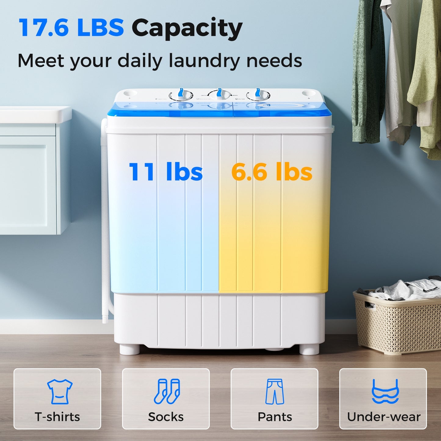 17.6 lbs Portable Washing Machine with Drain Pump, Blue Washing Machines   at Gallery Canada