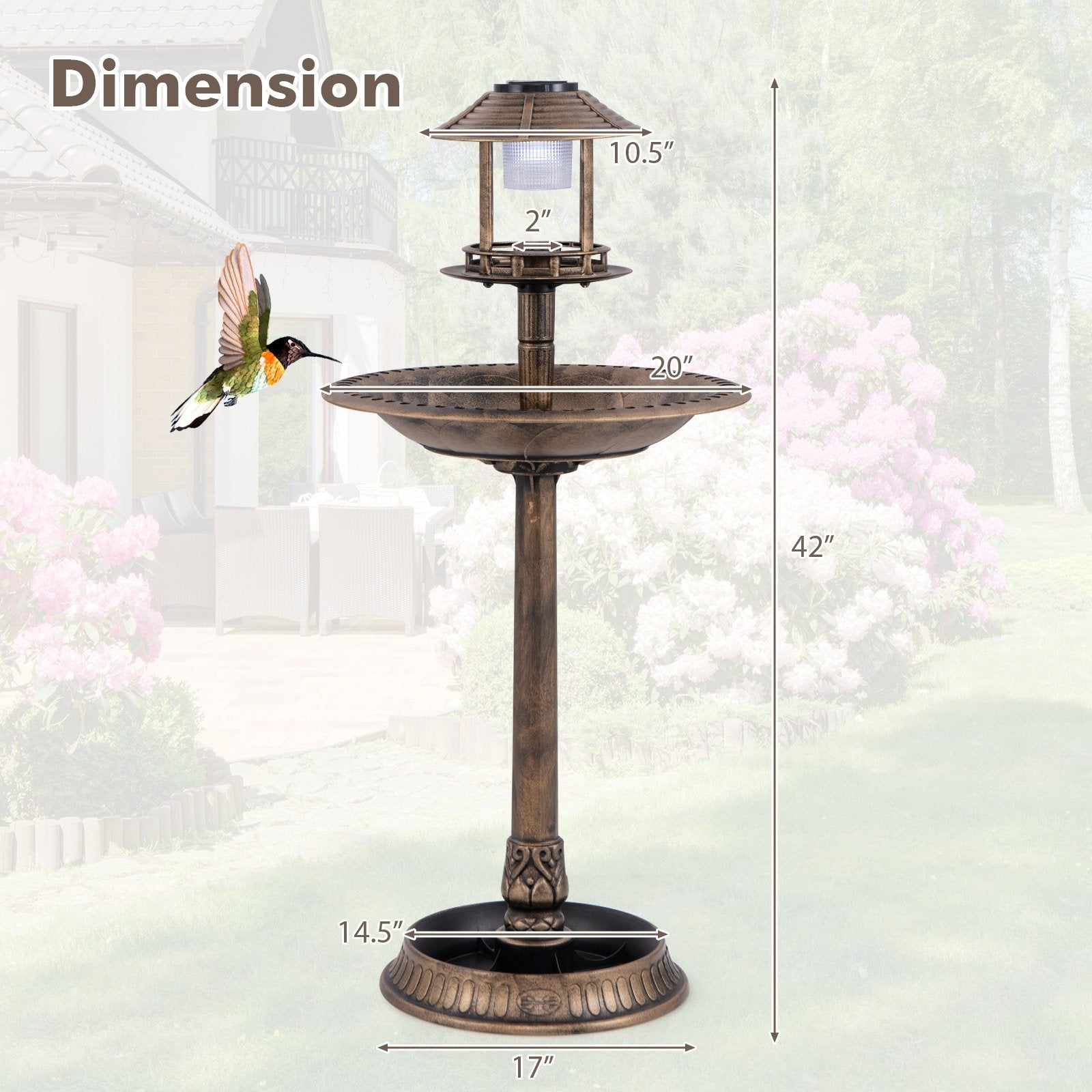 Pedestal Bird Bath with Solar Light with Bird Feeder and Flower Planter, Bronze Chicken Coops   at Gallery Canada