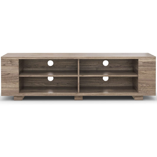 Wooden TV Stand with 8 Open Shelves for TVs up to 65 Inch Flat Screen, Light Gray Entertainment Centers & TV Stands   at Gallery Canada