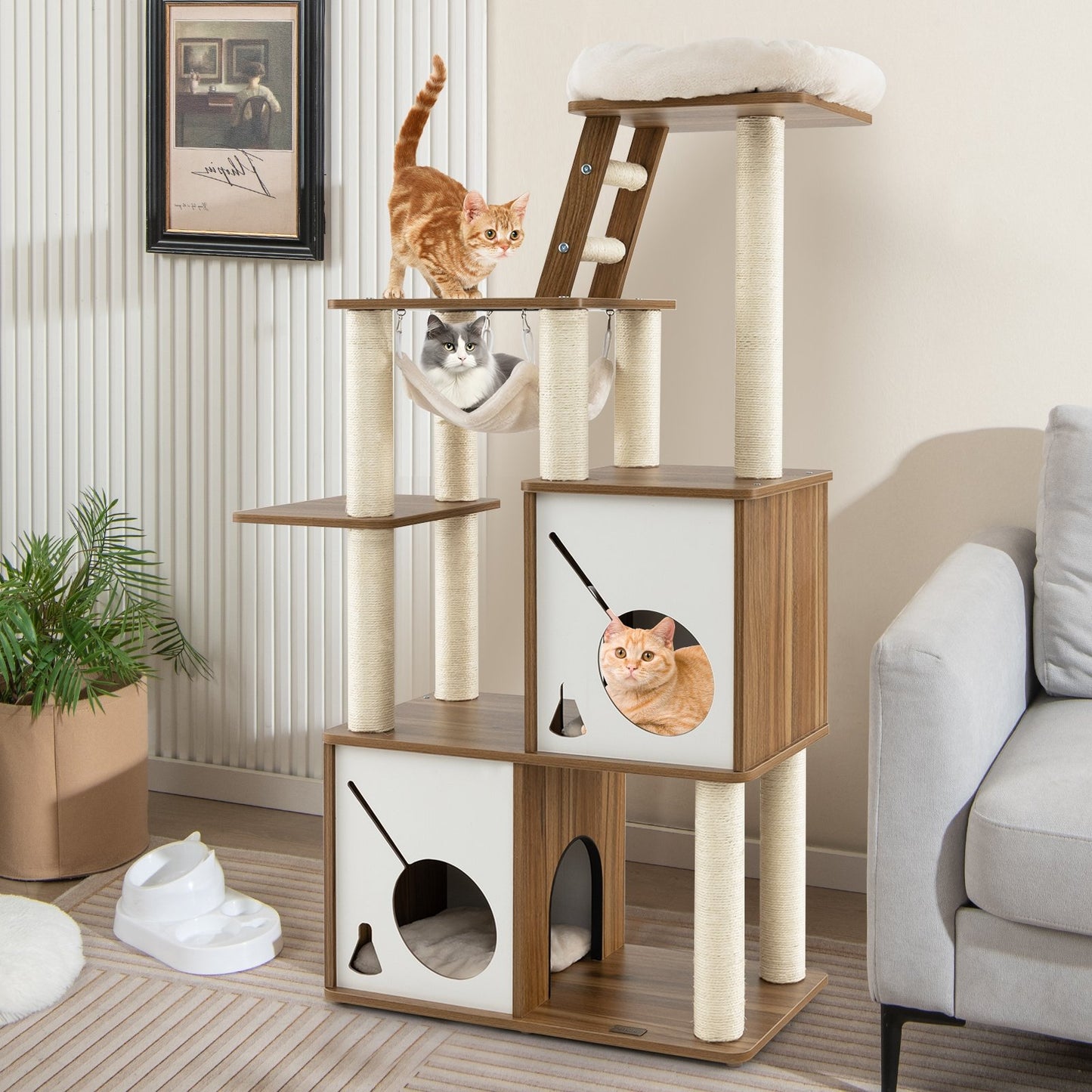 57" Cat Tree Tower Multi-Level Activity Center with Scratching Posts, Natural Cat Trees Condos & Scratchers   at Gallery Canada