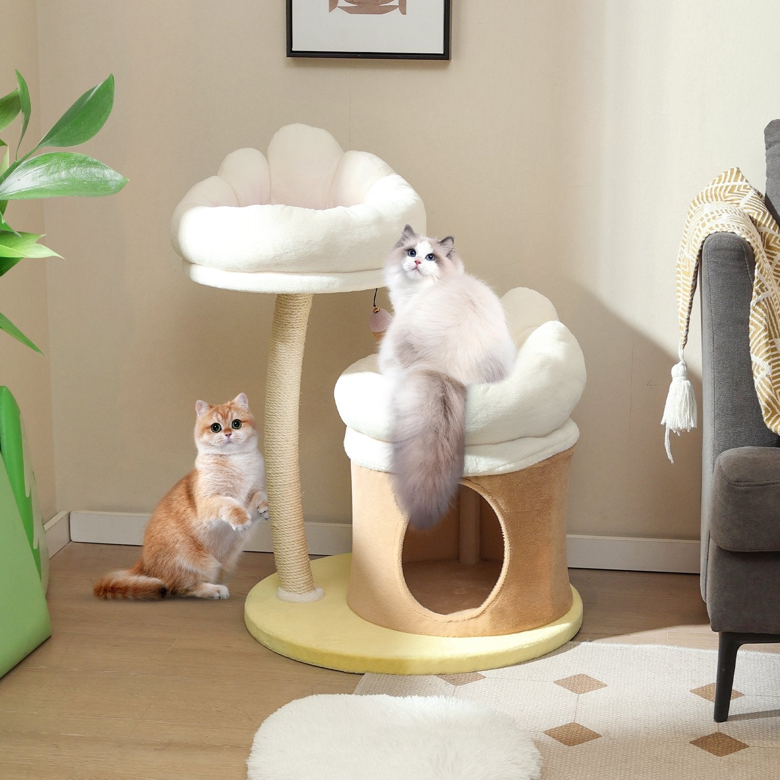 Cat Tree Small Cat Tower with 2 Removable and Washable Perches, White Cat Trees Condos & Scratchers   at Gallery Canada