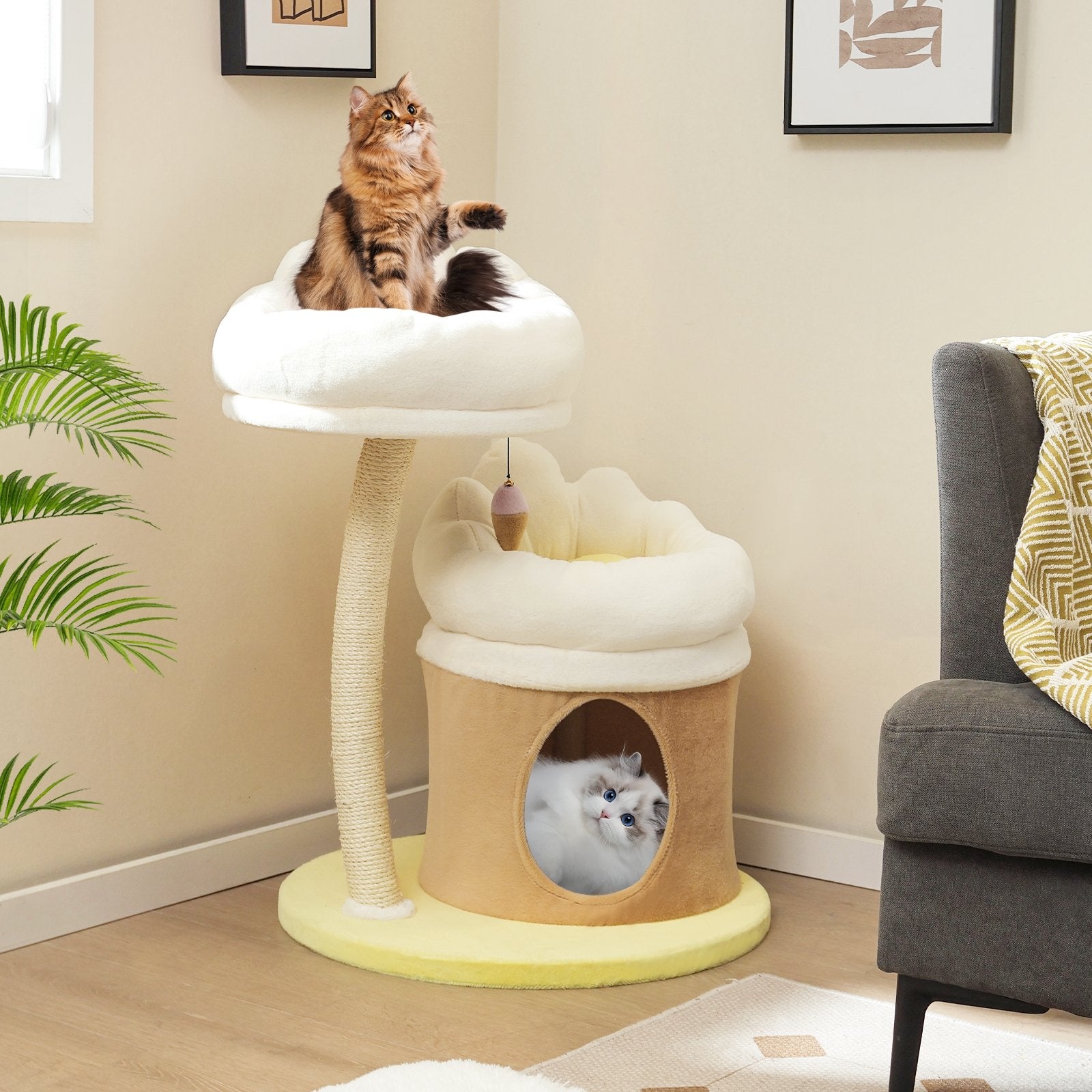 Cat Tree Small Cat Tower with 2 Removable and Washable Perches, White Cat Trees Condos & Scratchers   at Gallery Canada