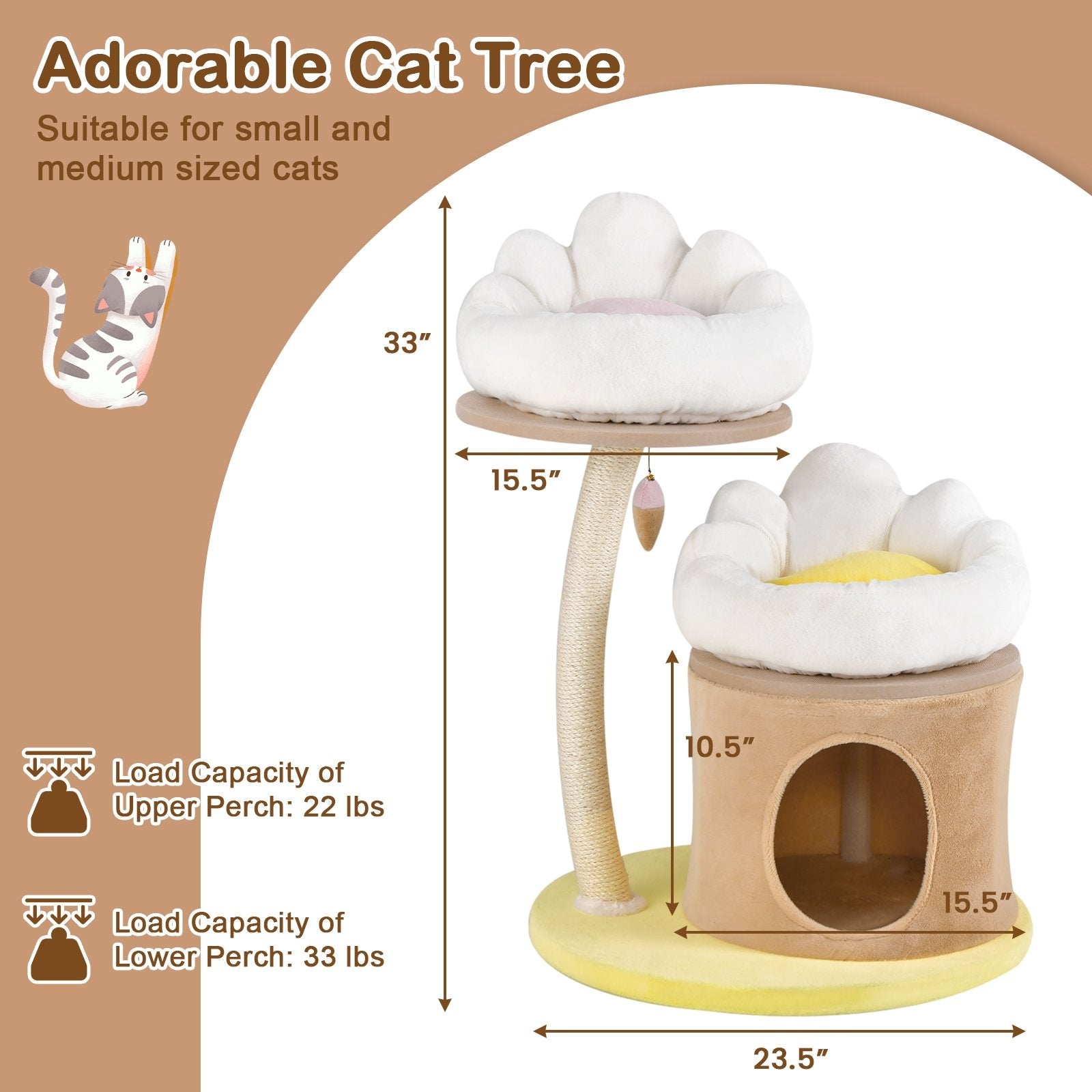 Cat Tree Small Cat Tower with 2 Removable and Washable Perches, White Cat Trees Condos & Scratchers   at Gallery Canada