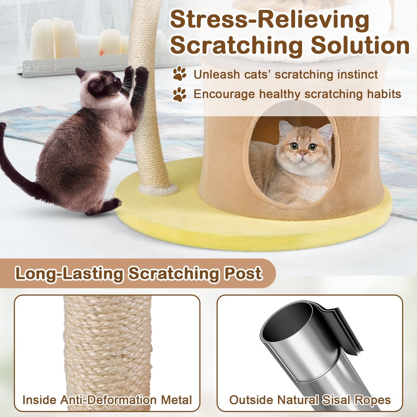 Cat Tree Small Cat Tower with 2 Removable and Washable Perches, White Cat Trees Condos & Scratchers   at Gallery Canada