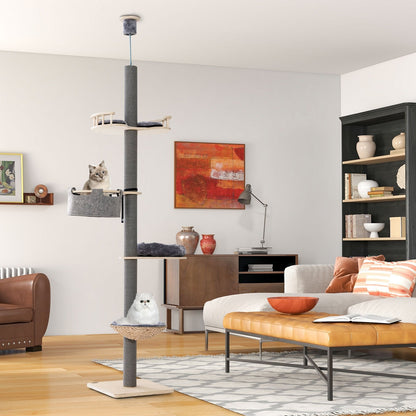 Floor to Ceiling Cat Tree with 93"-107" Adjustable Height, Gray Cat Trees Condos & Scratchers   at Gallery Canada