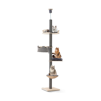 Floor to Ceiling Cat Tree with 93"-107" Adjustable Height, Gray Cat Trees Condos & Scratchers   at Gallery Canada