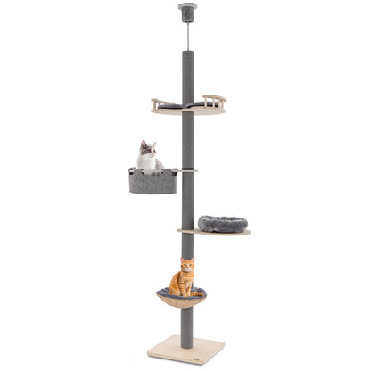 Floor to Ceiling Cat Tree with 93"-107" Adjustable Height, Gray Cat Trees Condos & Scratchers   at Gallery Canada