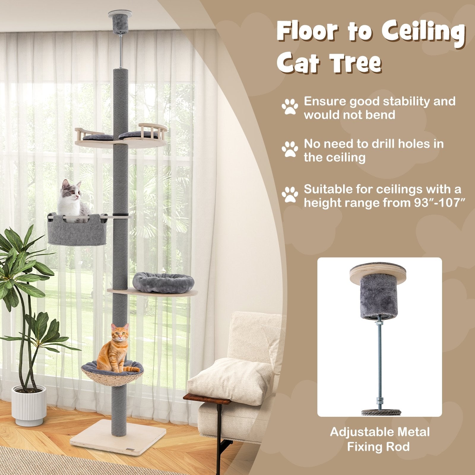 Floor to Ceiling Cat Tree with 93